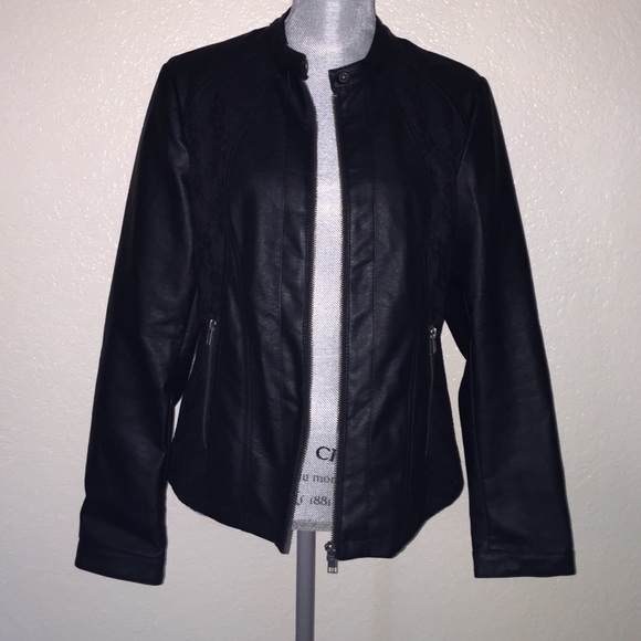 Style & Co. Jackets & Blazers - Style & Co. Faux Leather and Lace Jacket