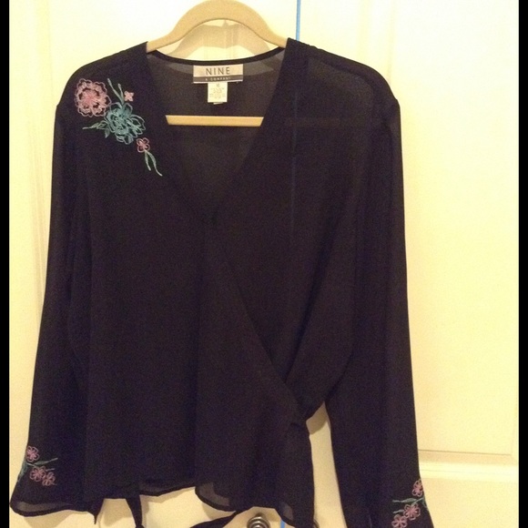 NINE & CO sheer black Embroidered top
