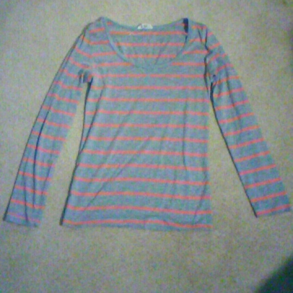 Active Basic Tight Hot Pink & Grey Striped Top