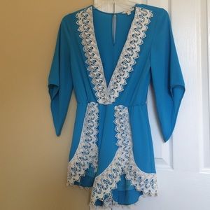 NWOT Blue and Lace Romper!