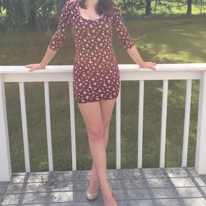 BURGENDY ROSE BUD BODYCON DRESS