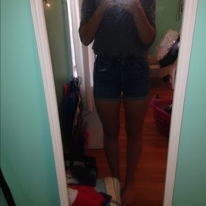 Abercrombie kids high waisted jean shorts