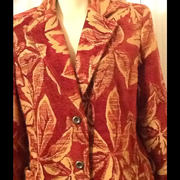 Leaves motif nice fall Jacket / blazer red,gold. - Picture 2 of 4