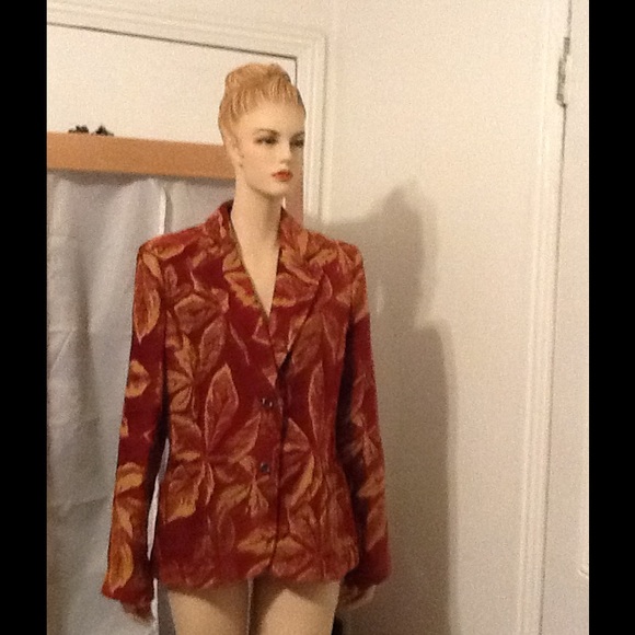 Leaves motif nice fall Jacket / blazer red,gold. - Picture 3 of 4