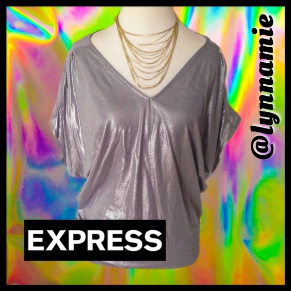 Express metallic silver, short sleeved blouse