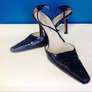 Manolo Blahnik- black ankle strap sandals