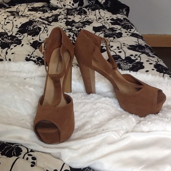 Brown t-strap heels