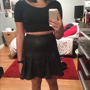 Black pleated leather skirt
