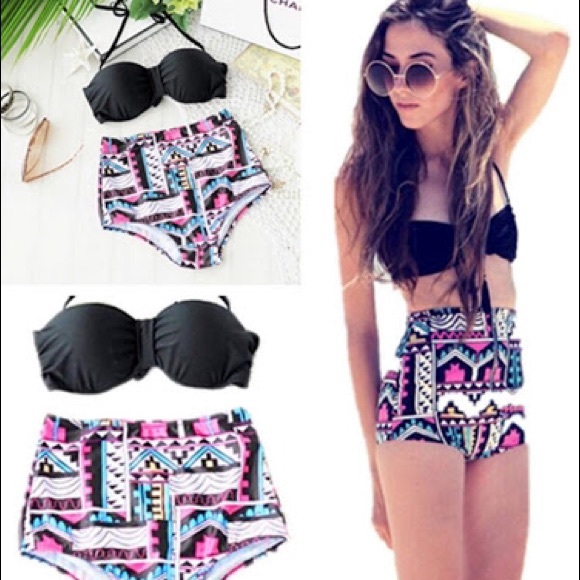 High waisted geometric bathing suit