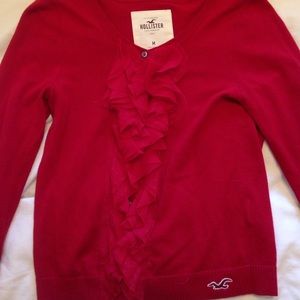 Hollister red ruffle cardigan