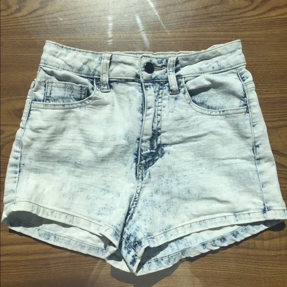 High-Waisted Acid Wash Shorts