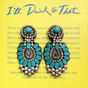 Simulated Turquoise & Pearl Statement Earrings