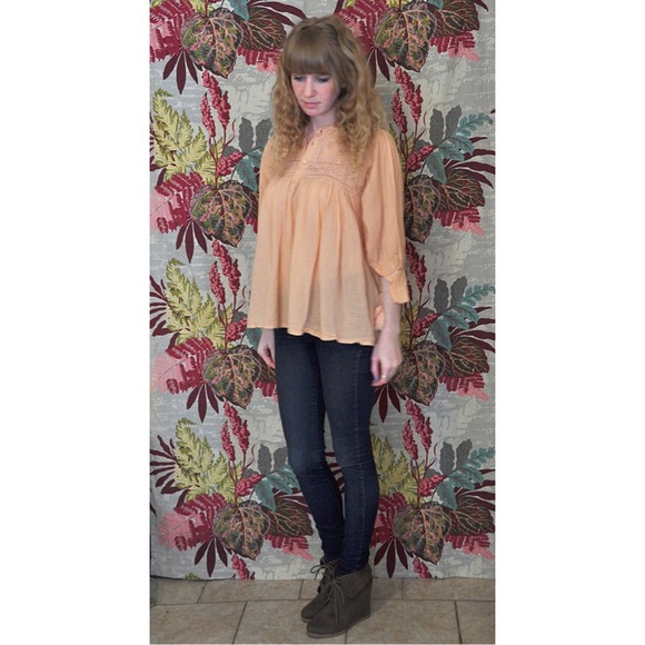 Peach Linen Bohemian Top with Embroidery - Picture 1 of 4