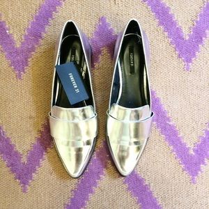Forever 21 Metallic Silver Pointed Toe Loafers