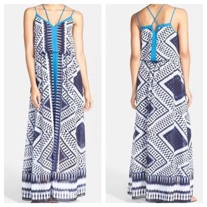 Adrianna Papell Ikat Print Maxi Dress Navy Ivory