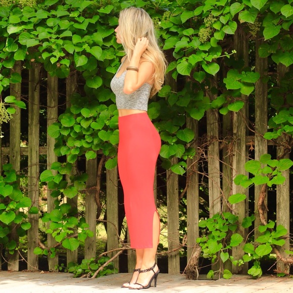 SOLD Red Midi Skirt - Picture 3 of 4