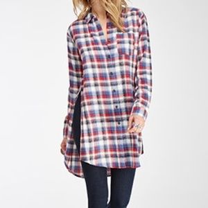 Plaid High-Slit Longline Shirt
