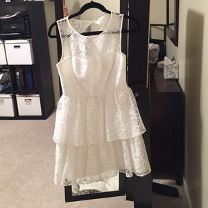 Short, white lace dress.