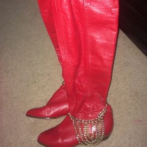 Red leather vintage boots