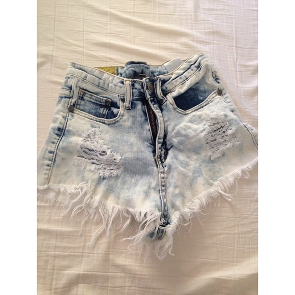 High waisted acid wash shorts