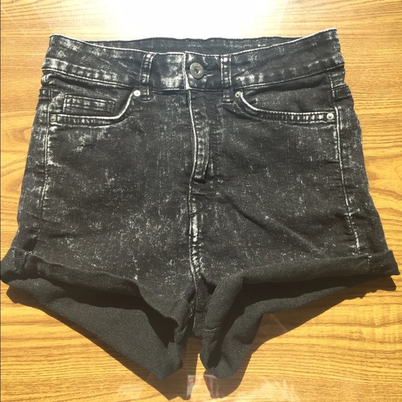 High-Waisted Acid Wash Shorts