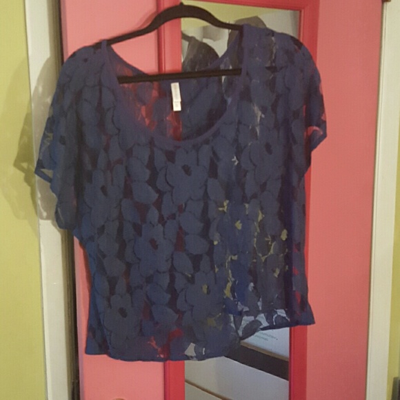 Blue lace sheer top