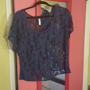 Blue lace sheer top