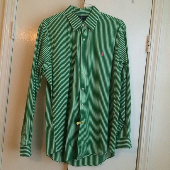 Men's Ralph Lauren green/white stripe button down