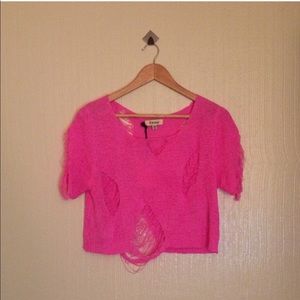 Women's throw over tank fashion mesh hot pink top.