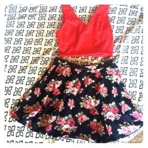 Rose print skater skirt