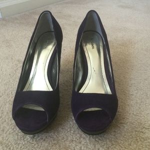 Dark purple peep toe heels