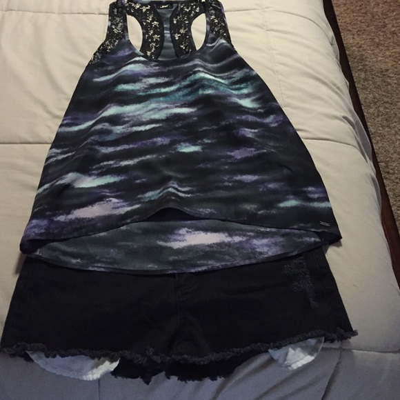 Guess silk/lace tank top and 21 Denim shorts