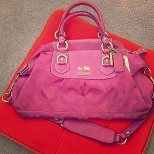 Pink canvas with leather trim Coach bag