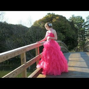 Formal, lace up, flower, full length, halter dress