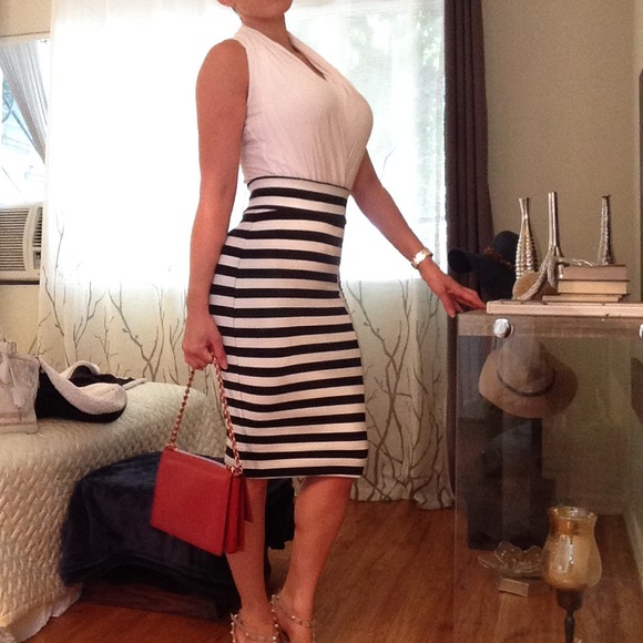 Bebe Black and White Striped Skirt.