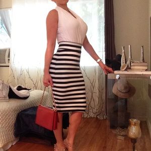 Bebe Black and White Striped Skirt.