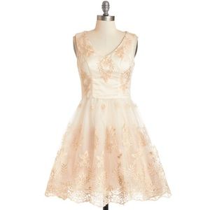 Champagne & Gold Lace Overlay Dress