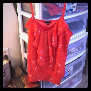 Orange Express Tank with Ruffles and White Flowers