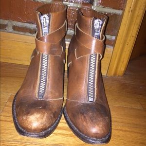 DIESEL 'Worn in look' brown zip/buckle booties