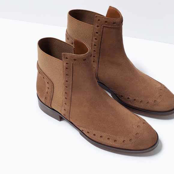 Zara Brogue Leather Ankle Chelsea Boots