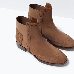 Zara Brogue Leather Ankle Chelsea Boots
