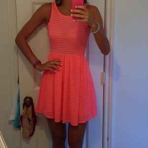 Neon coral adorable fit and flare dress