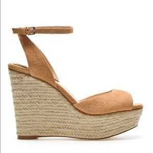 ZARA Tan Leather Wedge Espadrille