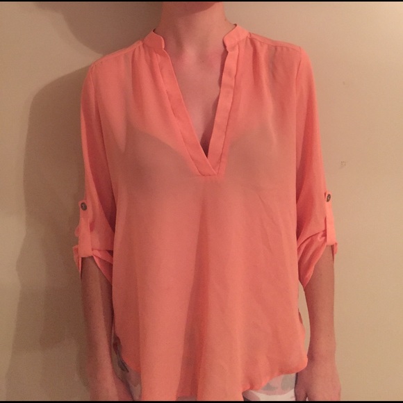 Orange V Neck Blouse - Picture 1 of 4