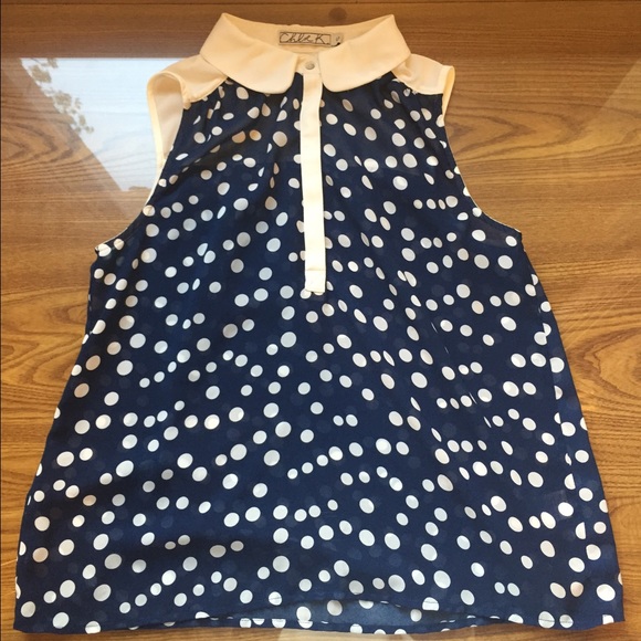 Chloe K. Blue Polka Dot Blouse
