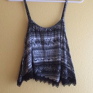 Patterned tank with lace trim