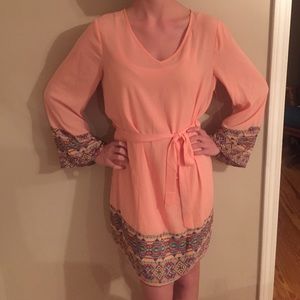 coral/colour tribal v neck dress (medium)