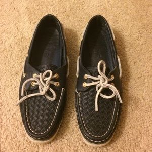 Navy woven sperry topsiders