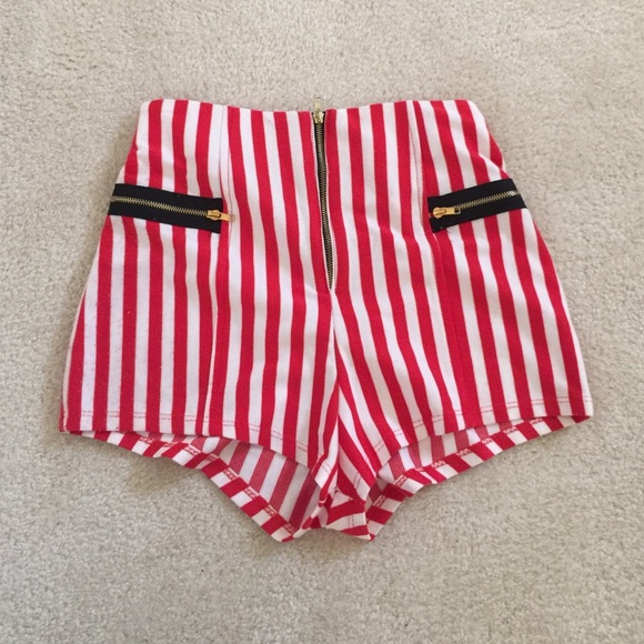 Red Striped High Waisted Shorts