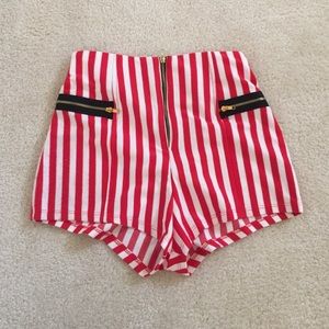 Red Striped High Waisted Shorts